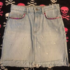 Upcycled Embellished Denim Mini Skirt